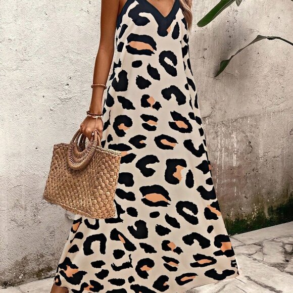 Multicolor Casual Women's Leopard Print Maxi Loose Cami Dress - Picture 6 of 7
